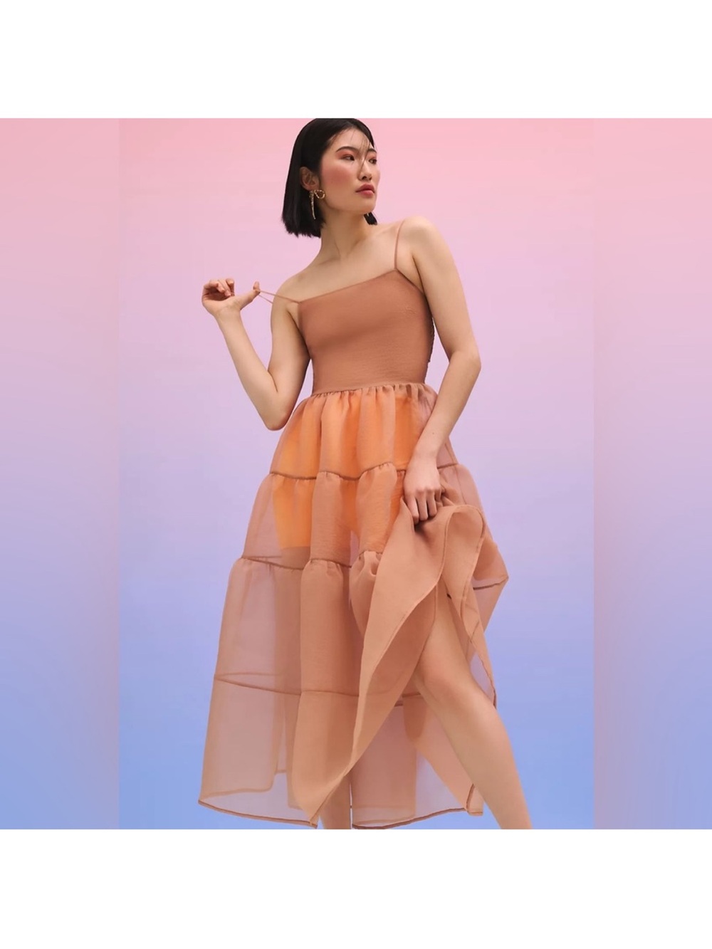 ANTHROPOLOGIE OHSEVENDAYS Sheer Tiered Organza Midi Dress Size Small